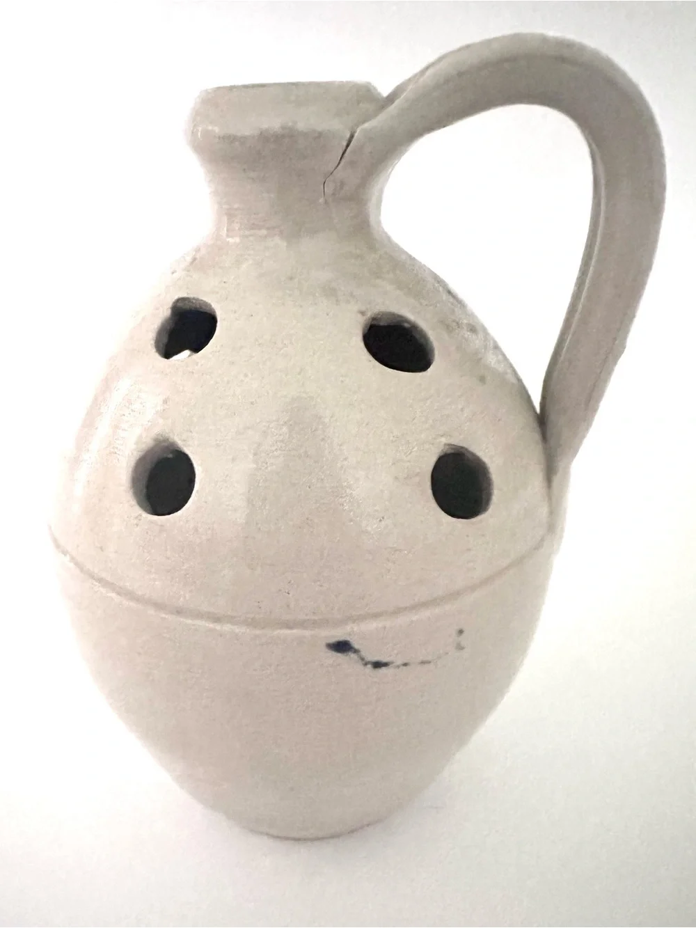 Williamsburg Pottery salt glazed mini jug bud vase blue floral/leaf 5in
